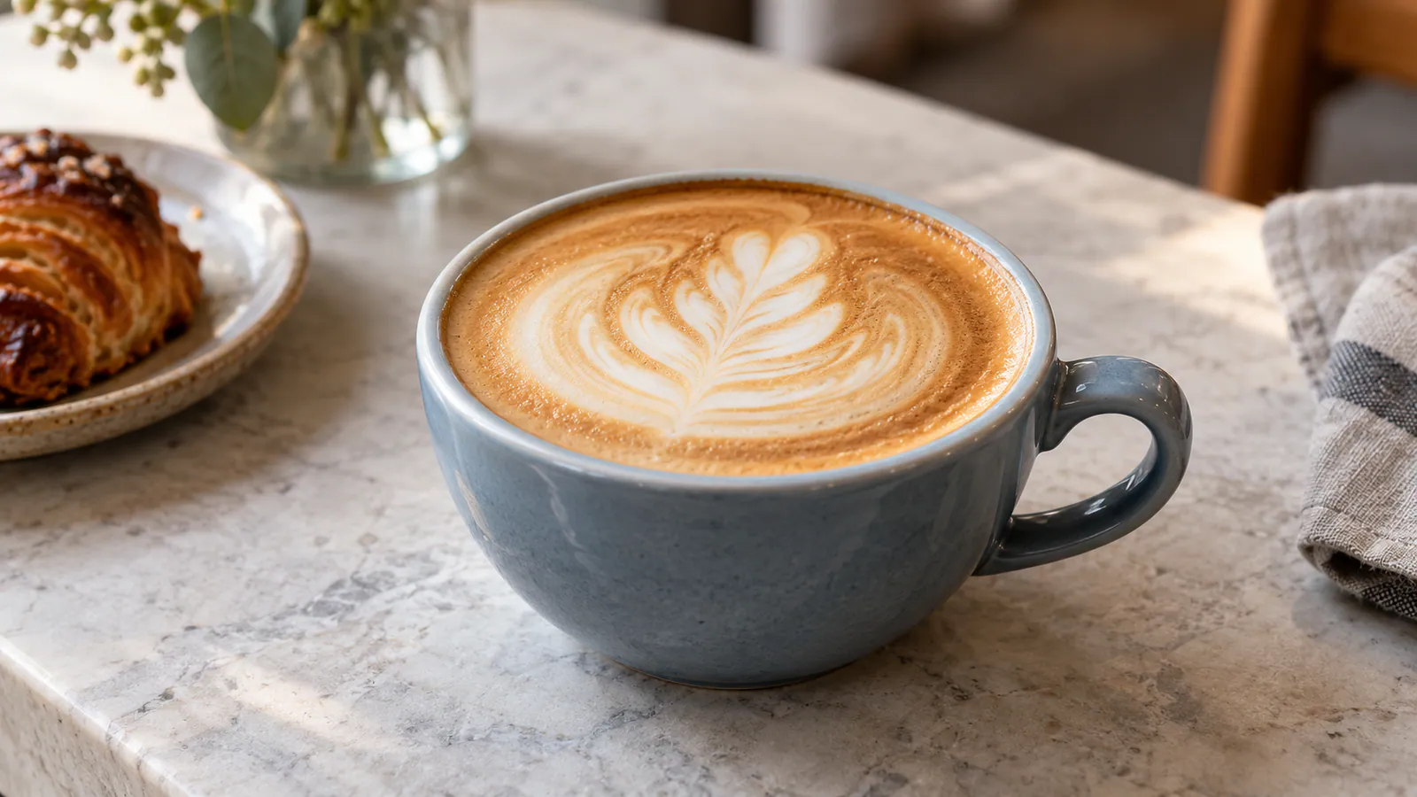 Toz mavisi fincanda flat white