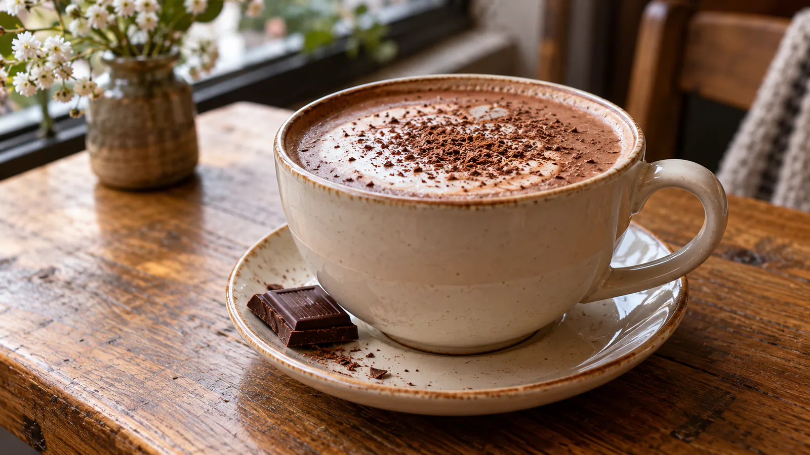 Ahşap masada sıcak mocha